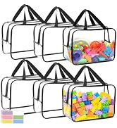 6 Packs Large Toy Storage Bags, 11.8x8.7x4In Clear Waterproof Toy Organizer Bags with Labels, Dua...