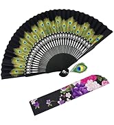 EOSAU Hand Fans for Women Foldable - Bamboo Silk Folding Fan Handheld, Traditional Dancing Weddin...