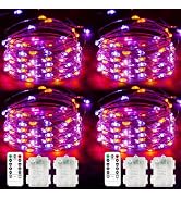 Halloween Fairy Lights Battery Operated 100 LED 33FT 4 Pack Orange Purple | Timer, 8 Modes, Remot...