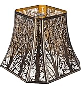 Metal Bell Lamp Shade, Large Lampshade (Spider Fitter) Square Cut Corner, Etched Forest Lamp Shad...