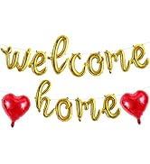 TONIFUL Welcome Home Balloons,Gold Cursive Welcome Home Foil Balloons Banner 16 Inch Welcome Home...