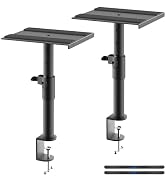 suptek Clamp-on Speaker Stand Desk Mount Set, Height Adjustment, Swivel, 9.6 x 8.8 inch Trays, Un...