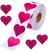 1.5" Glitter Pink Heart Stickers Valentines Day, Large Heart Labels Valentines Decor 500 per Roll...