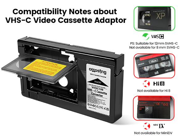 suitable for standard 12mm tape not for 8mm hifi8 and mini dv tape