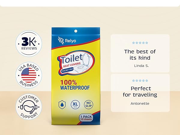 Relyo toilet seat cover, extra-large waterproof design, kid-safe, portable disposable sheet