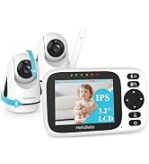 HelloBaby 3.2'' Baby Monitor 2 Cameras,Video Audio Baby Monitor No WiFi, Remote Pan-Tilt-Zoom,AUT...