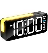 Small Digital Alarm Clock with DST, 6" Plug-in Digital Bedside Clock with Variable Color Night Li...