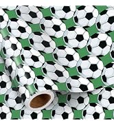 RUSPEPA Soccer Ball Wrapping Paper Roll for Boys, Mini Roll, Classic Football Pattern on Green Gr...