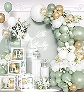 Dusty Blue Balloon Garland Arch Kit with 4 Baby Boxes, 140PCS Blue and White Balloons with BABY L...