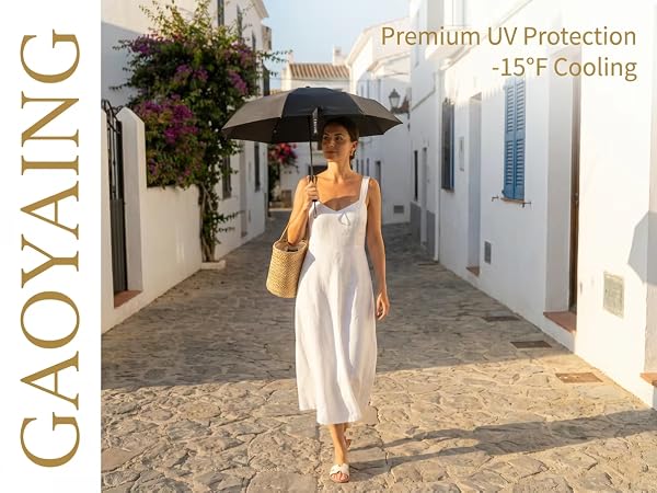 UV Protection Sun Umbrella, -15°F Cooling, Black, Compact Foldable, Premium Sun Protection for Women