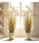 GTIDEA 2 Pcs 4 ft Tall Artificial Fall Wheat Grass Plant Faux Fall Plants | Artificial Grass Pott...