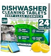 Sudstainables Dishwasher Cleaner and Deodorizer Tablets, 24 Pack – Dishwasher Cleaning Tablets fo...