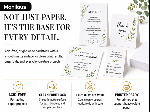Manilaus acid-free 80lb white cardstock 8.5 x 11 for invitations cards scrapbook pages inserts