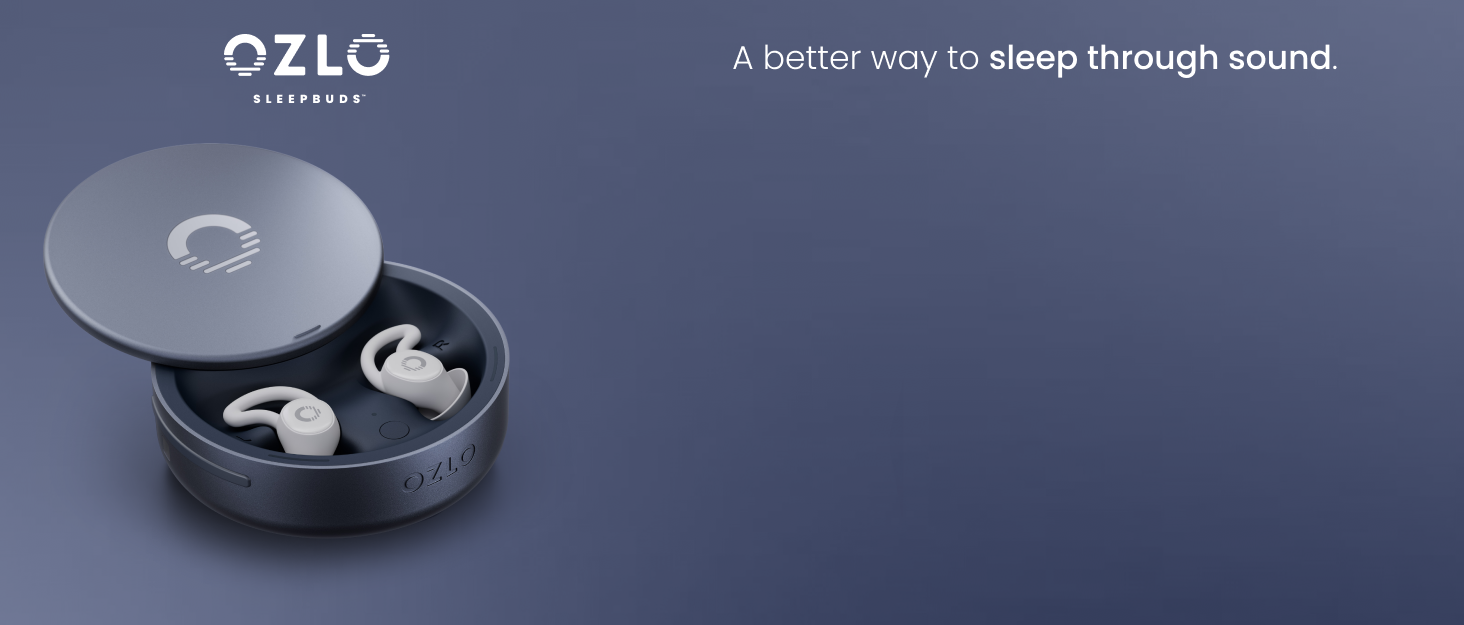 Ozlo Sleepbuds 2 on dark blue background and headline 'A better way to sleep through sound.'