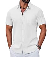 COOFANDY Mens Button Down Shirt Short Sleeve Casual Stylish Cotton Shirts Linen Textured Summer B...