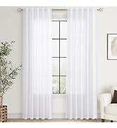 Naturoom 84 Inch Semi Sheer Linen Curtains 2 Panels Set Back Tab Rod Pocket Light Filtering Morde...