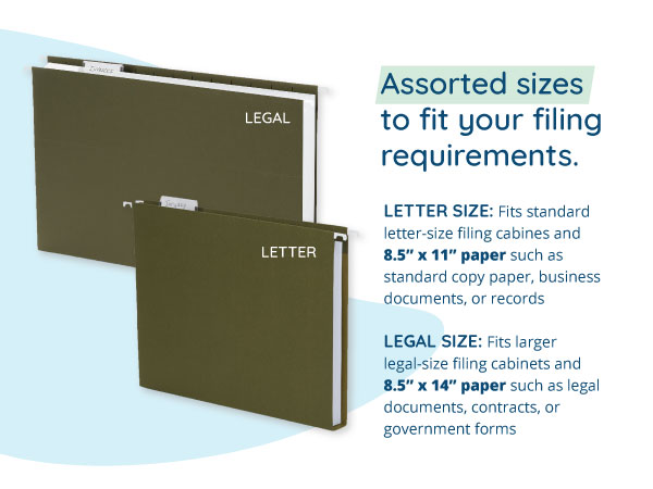 Letter vs. legal size expanding hanging file folders