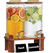 Lifewit 1.5 Gallon Drink Dispenser for Parties, Glass Beverage Container with Wood Stand for Juic...
