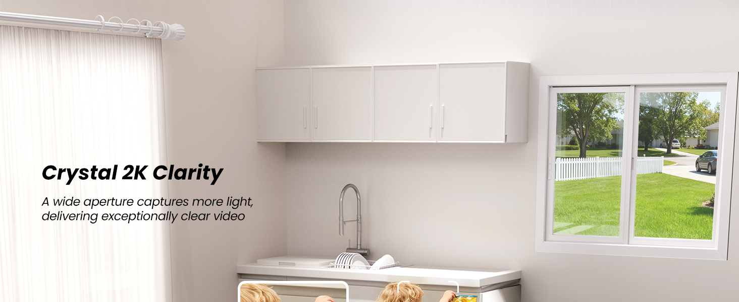 A home kitchen scene with a 2K camera's wide aperture feature, capturing clear video of daylight.