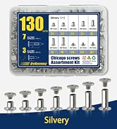 ArcNascency 130 Sets Silvery Chicago Screws Leather Rivets Kit, 7 Sizes (M5*4,5,6,8,10,12,15) & 3...