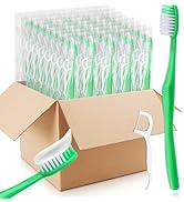 HAIFOTRVA 200 Packs Disposable Toothbrushes with Floss,Green Single Use Individually Wrapped Disp...