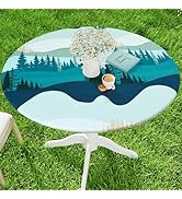 Moosfor Spandex Elastic Fitted Round Tablecloth for 45"-56" Tables, Stretch Washable Reusable Tab...