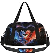 Gym Travel Duffle Bag for Boys - Red Blue Dragon Kids Overnighter Weekend Bag with Front Zipper P...