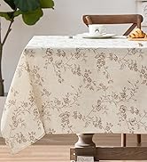jinchan Rectangle Tablecloth - 52 x 70 Inch - Beige Linen Table Cloth - Farmhouse Floral Print Wa...