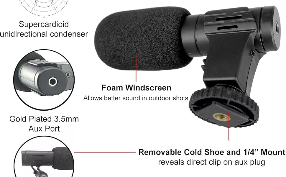 Micrófono shotgun mini premium con parabrisas de espuma para audio claro al aire libre