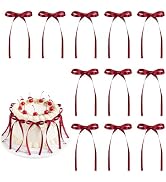 30 Pack Bow Cake Toppers Wine Red Ribbon Bows for Cake Burgundy Bow Cupcake Toppers Back to Schoo...