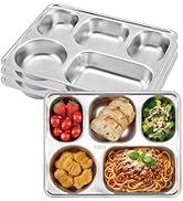 Offiper 304(18/8) Stainless Steel Compartment Plates, Set of 4 Rectangular Divided Trays with 5 D...