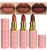 CAKAILA 3 Pcs Nude Brown Lipstick for Women Nude Lip Liner Set,Dark Brown Frost Lipsticks,Dark Br...