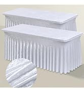 Htper 2 Pack White Velvet Tablecloths for 6 Foot Rectangle Tables, Thick Soft Luxury Fitted Table...