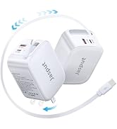 40W Retractable Wall Charger, 3 in 1 Retractable Phone Charger Wall Plug with Dual USB Ports,Fast...