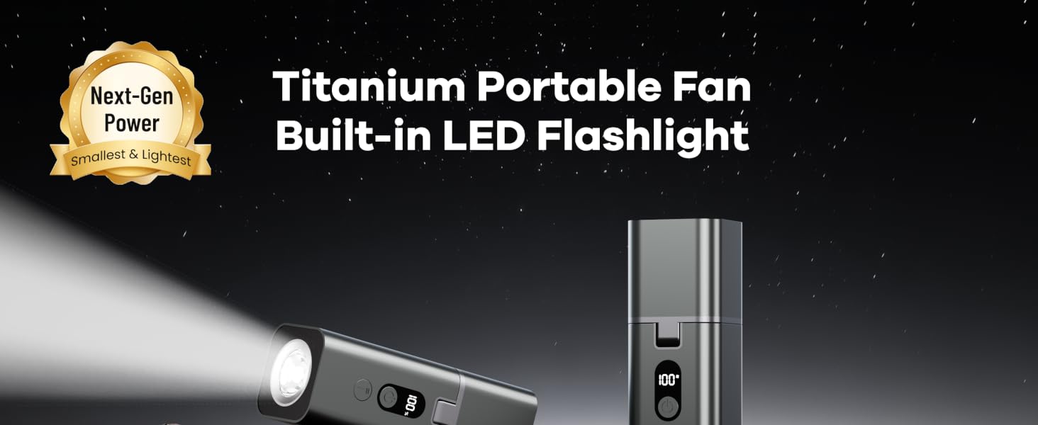 Titanium Portable FanBuilt-in LED Flashlight