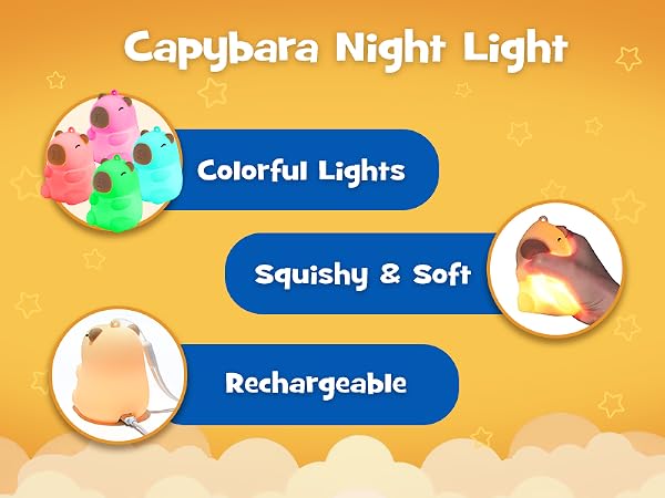 Squishy Christmas Capybara Night Light with RGB Modes Dimmable