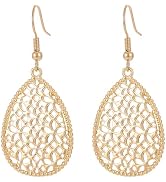 Elegant Gold Plated Teardrop Dangle Earrings for Women - Hypoallergenic Hollowed-out Water Drop P...