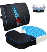 EcoNour Gel Seat Cushion & Lumbar Support Pillow | Back Support for Office Chair, Gaming, Wheel C...