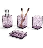GAHEFY Lavender Purple Bathroom Accessories Set with Toothbrush Holder, Soap Dispenser, Tumbler, ...