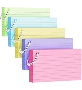 250 Count Index Cards 3x5 Inch with Key Ring, 180gsm Heavy Weight Colored