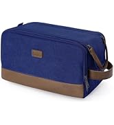 WANDF Toiletry Bag for Men Travel Toiletry Organizer Canvas and Leather Dopp Kit Water-Resistant ...