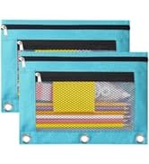 TOPWOOZU Pencil Pouch 3 Ring, Zipper Pencil Pouches Case Binder Cosmetic Bag 2 Pack (LiBlue&LiBlue)