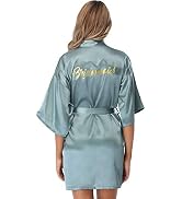 Vlazom Women's Satin Robe Short Kimono Bathrobes for Bride & Bridesmaid Wedding Party Robes with ...