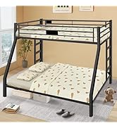Metal Twin XL Over Queen Bunk Bed for Kids, Heavy Duty Bunk Bed Frame with 2 Safety Side Ladders ...