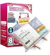 TAILI 8 Pack Vacuum Storage Bags, LONG SIDE ZIP (39x28 inch) Vacuum Seal Bags for Clothing, Jumbo...