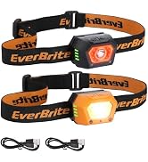 EverBrite 2-Pack Headlamp, Rechargeable LED Waterproof Headlight, USB Powered Head Lamp with Moti...