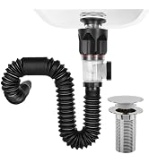 Bathroom Sink Drain Kit, with Flexible Expandable P-Trap Sink Drain Pipe, Fits 1-1/4",1-1/2" and ...