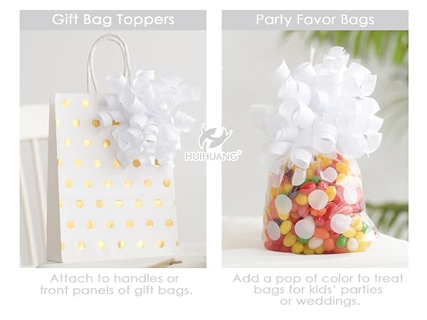 white curly ribbon bows