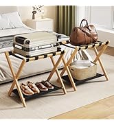 oakvivo Fully Assembled Luggage Racks Pack of 2, Bamboo Natural Foldable Luggage Rack for Guest R...