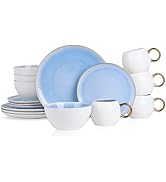 Stone Lain Josephine Formal Porcelain Dinnerware, Set of 4, Blue, White and Gold 16-Piece